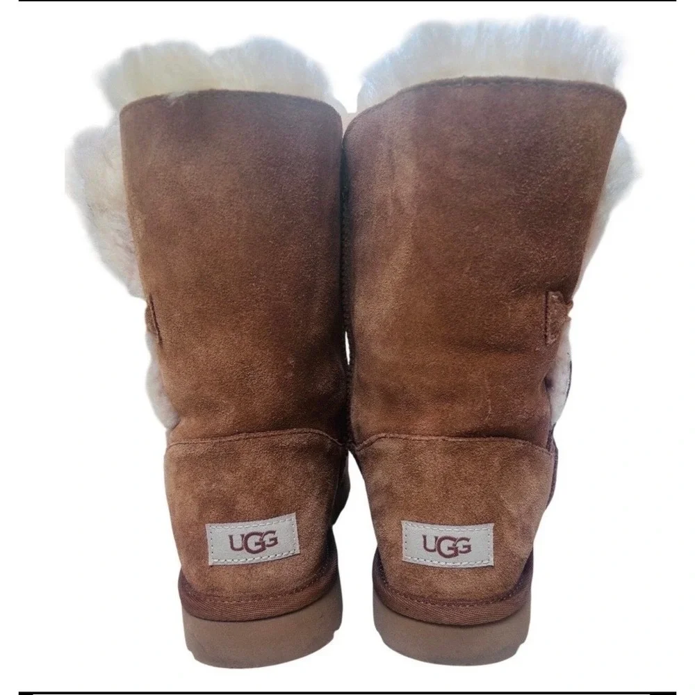 UGG Bailey Button Chestnut Brown Suede Shearling Mid Calf Boots Women‎ 5803